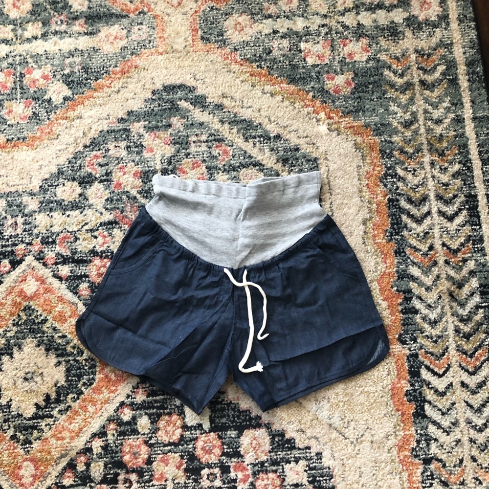 Maternity shorts with cute side detail, full panel, denim, size medium, Amazon